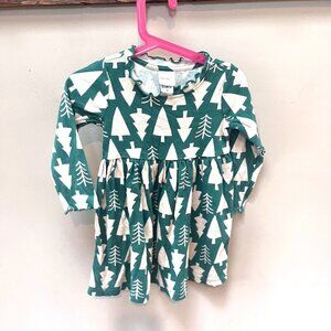 Hanna Andersson Girls Green‎ & White Long-Sleeve Tree Print Top Size 3T